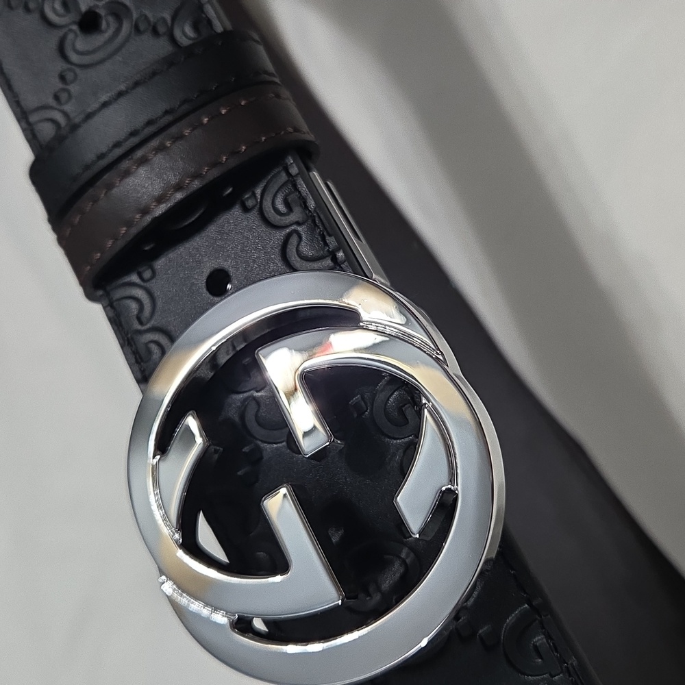 Gucci Reversible Black Brown Leather Belt with Silver Double G Buckle 32/34 - Picture 9 of 15
